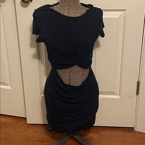 Elegant bodycon cotton navy Dress with open torso